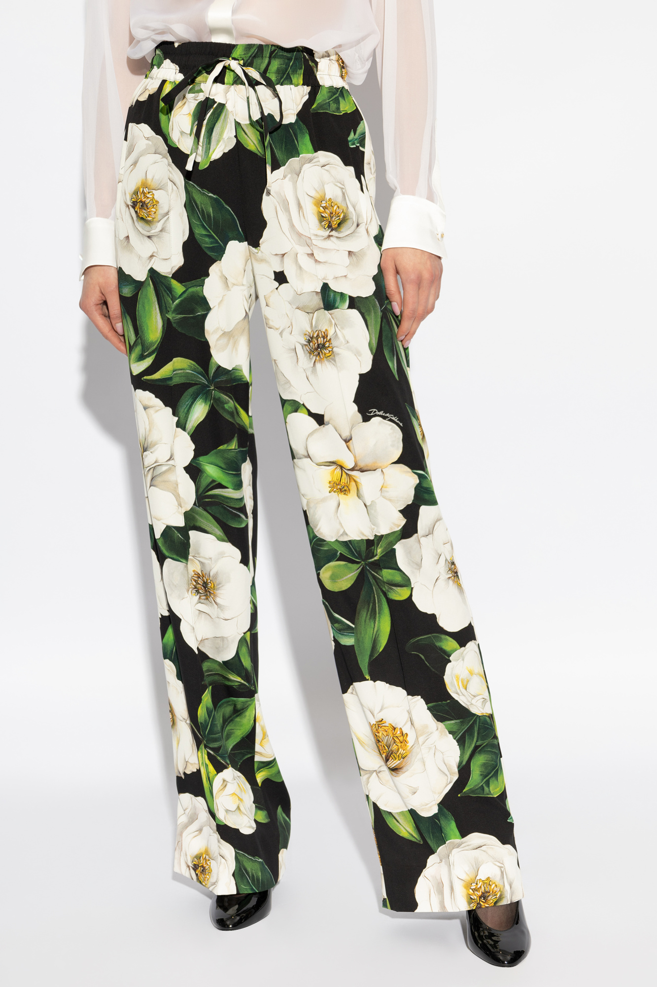 Dolce & Gabbana SILK TROUSERS WITH FLORAL MOTIF シルクパンツ Multicolour Silk trousers with floral motif Dolce & Gabbana